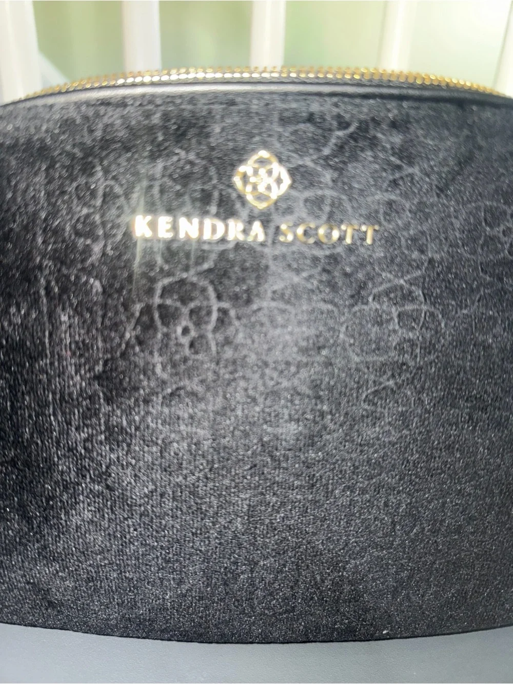 Kendra Scott Black Velvet Signature Monogram Cosmetic Pouch with Gold Logo
